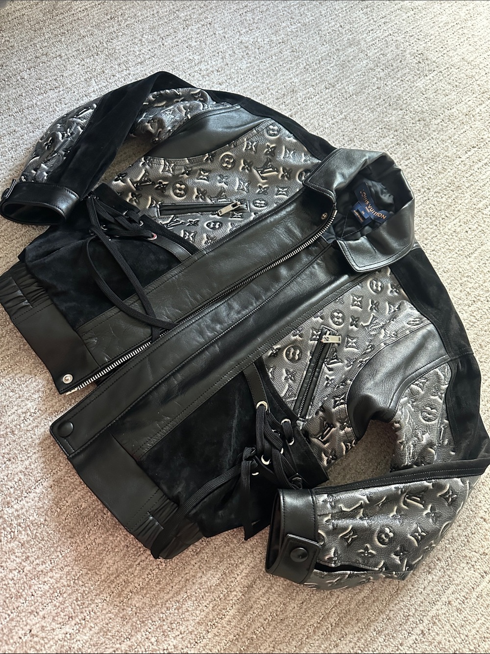 Louis Vuitton Black & Silver Embossed Monogram Leather Bomber Jacket